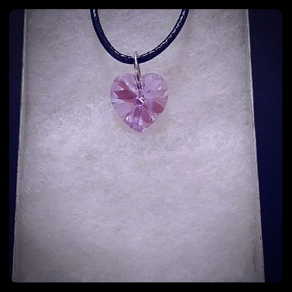 Hibiscus Purple Crystal Heart Necklace
